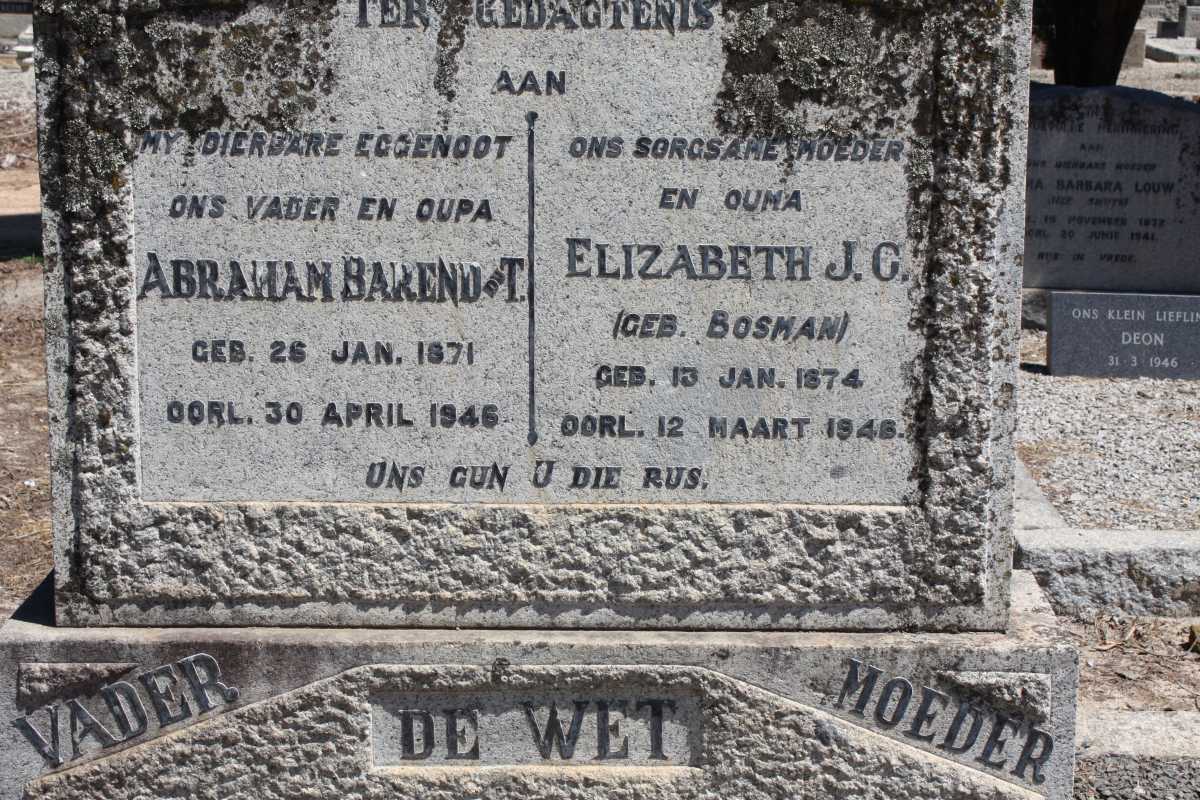 WET Abraham Barend Du T., de 1871-1946 & Elizabeth J.C. BOSMAN 1874-1948