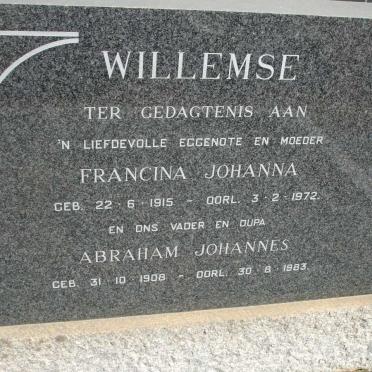 WILLEMSE Abraham Johannes 1908-1983 & Francina Johanna 1915-1972