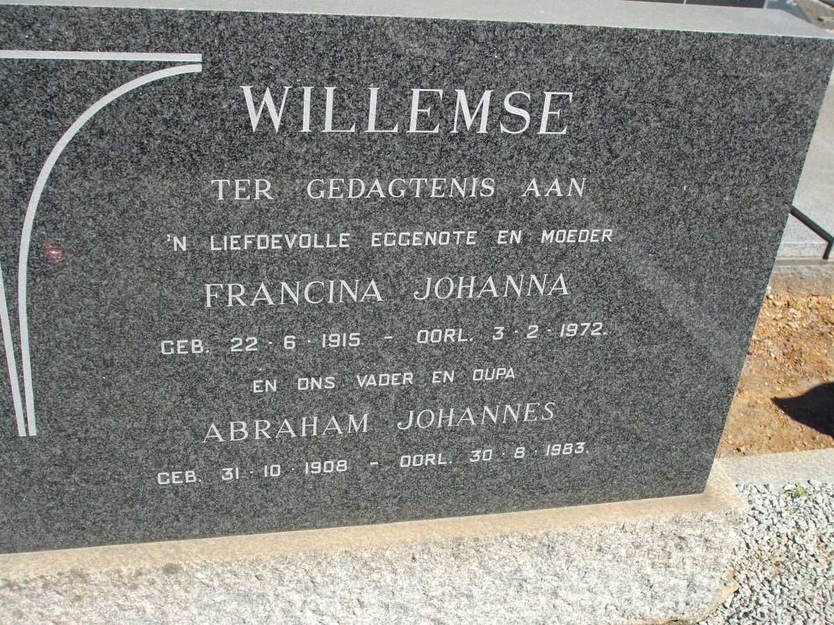 WILLEMSE Abraham Johannes 1908-1983 & Francina Johanna 1915-1972