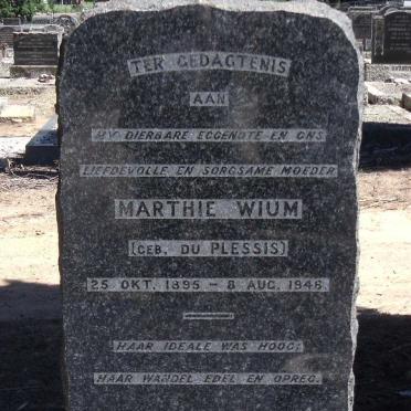 WIUM Marthie nee DU PLESSIS 1895-1946