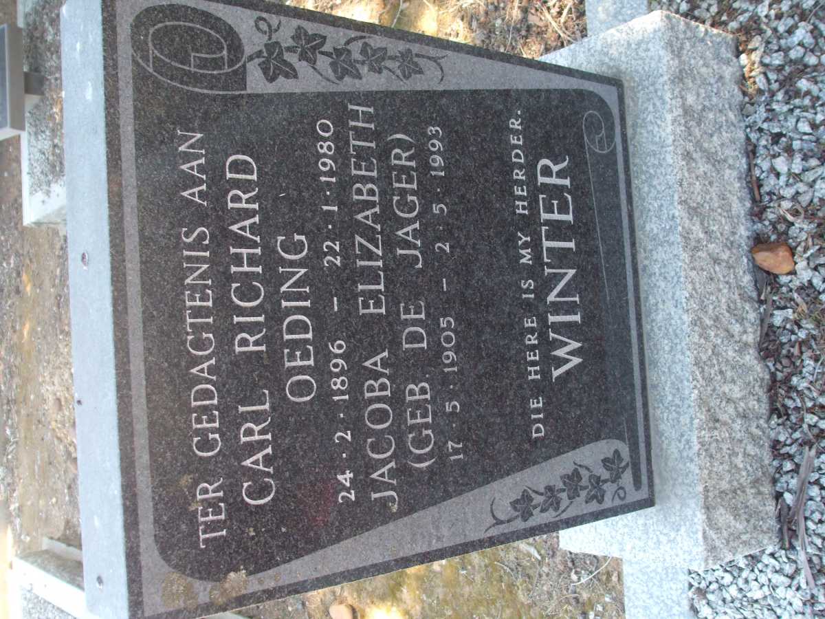 WINTER Carl Richard Oeding 1896-1980 & Jacoba Elizabeth DE JAGER 1905-1993