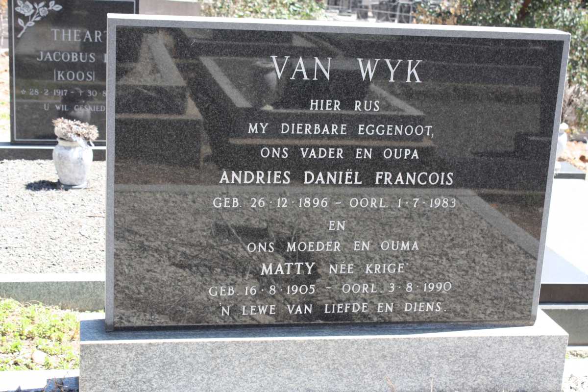 WYK Andries Daniel Francois, van 1896-1983 & Matty KRIGE 1905-1990