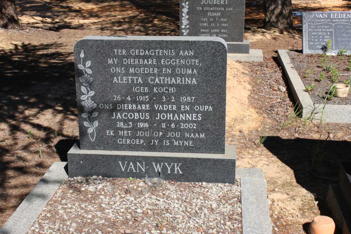 WYK Jacobus Johannes, van 1916-2002 & Aletta Catharina KOCH 1915-1987
