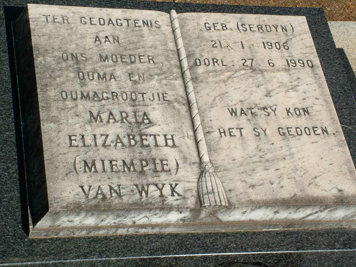 WYK Maria Elizabeth, van nee SERDYN 1906-1990