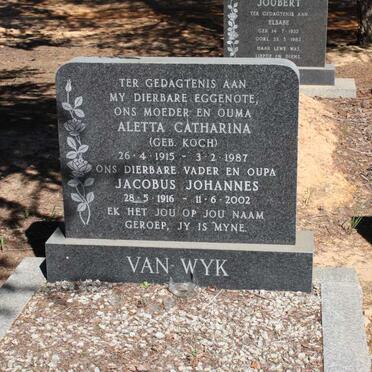 WYK Jacobus Johannes, van 1916-2002 & Aletta Catharina KOCH 1915-1987