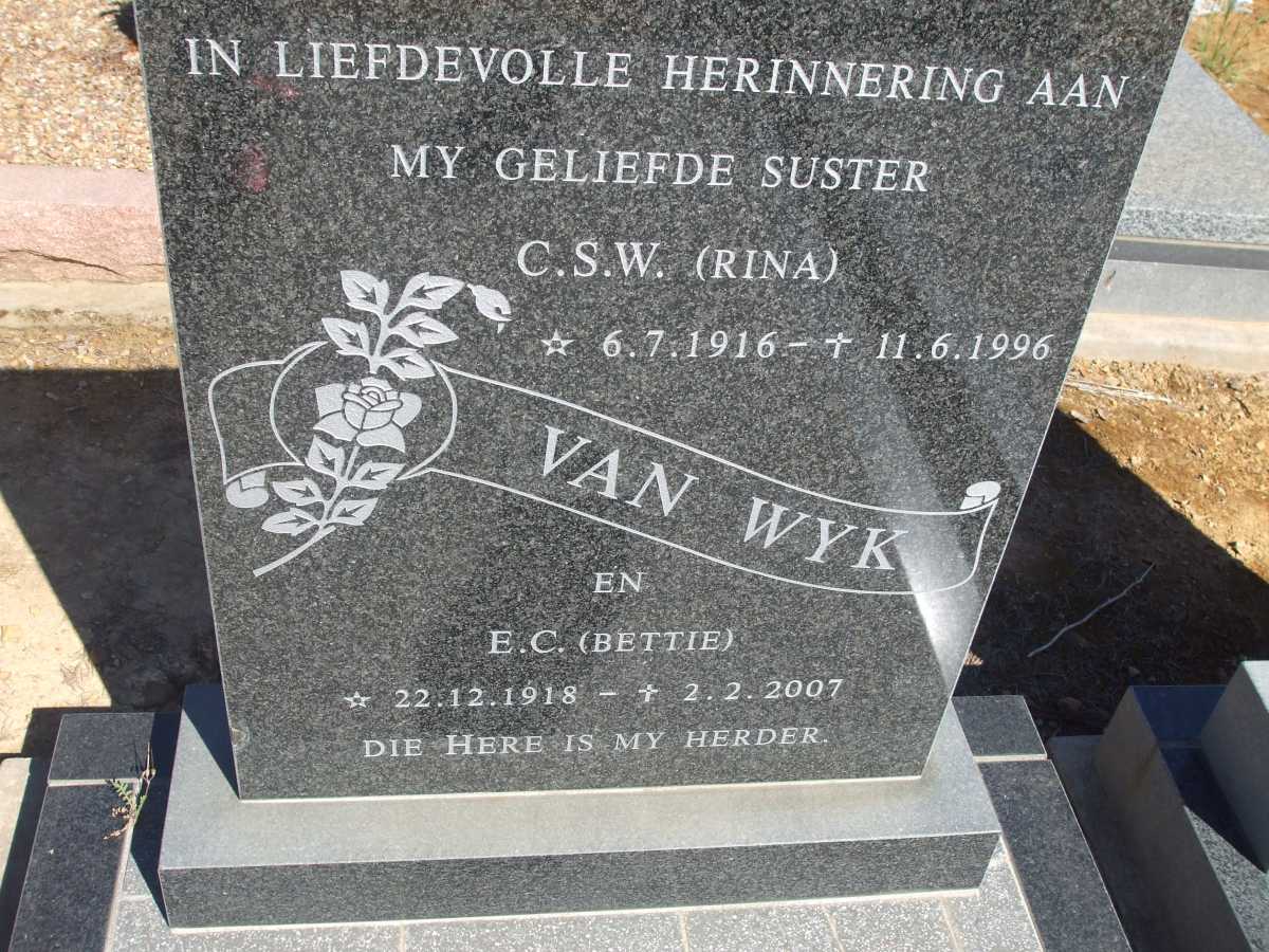 WYK C.S.W., van 1916-1996 :: VAN WYK E.C. 1918-2007