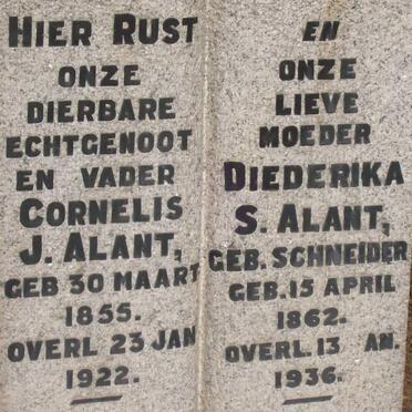 ALANT Cornelis J. 1855-1922 &amp; Diederika S. SCHNEIDER 1862-1936