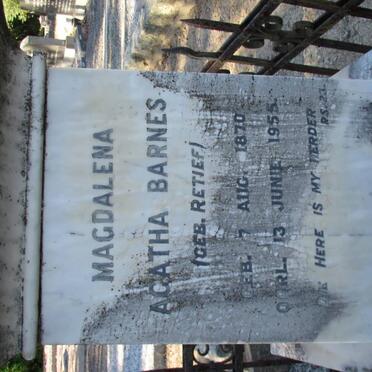 BARNES Magdalena Agatha nee RETIEF 1870-1955