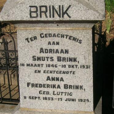 BRINK Adriaan Smuts 1846-1931 &amp; Anna Frederika LUTTIG 1853-1929 