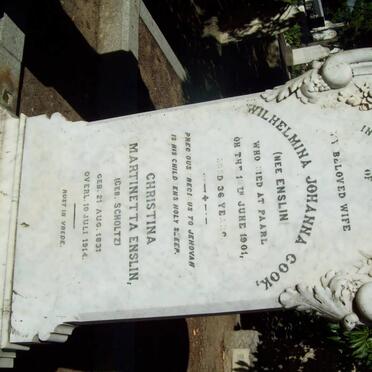 COOK Wilhelmina Johanna nee ENSLIN -1901 :: ENSLIN Christina Martinetta nee SCHOLTZ 1831-1914