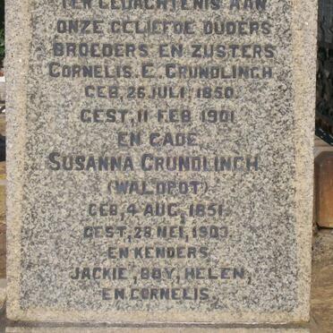 GRUNDLINGH Cornelis E. 1850-1901 &amp; Suanna WALDPOT 1851-1903