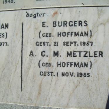 BURGERS  E. nee HOFFMAN -1957 :: METZLER A.C.M. nee HOFFMAN -1985