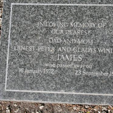 JAMES Ernest Peter -1972 &amp; Gladys Winifred -1979
