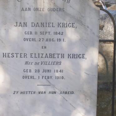 KRIGE Jan Daniel 1842-1901 &amp; Hester Elizabeth DE VILLIERS 1841-1910