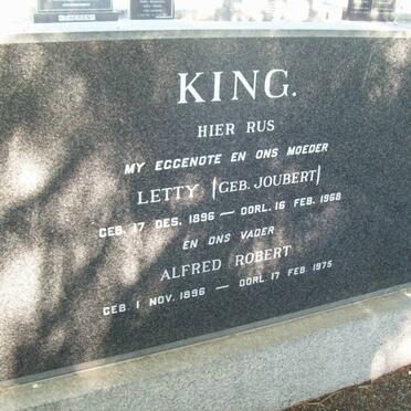 KING Alfred Robert 1896-1975 &amp; Letty JOUBERT 1896-1968