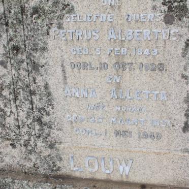 LOUW Petrus Albertus 1849-1925 &amp; Anna Alletta HORAK 1851-1940