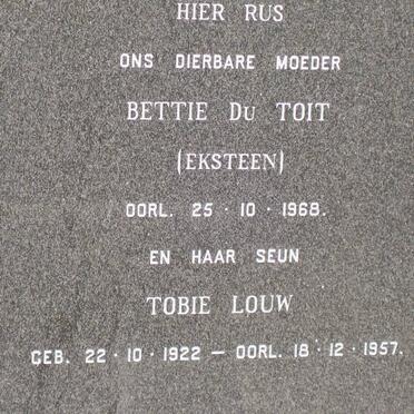 LOUW Tobie 1922-1957 :: DU TOIT Bettie nee EKSTEEN -1968