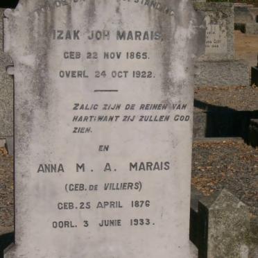 MARAIS Izak Joh. 1865-1922 &amp; Anna M.A. DE VILLIERS 1876-1933