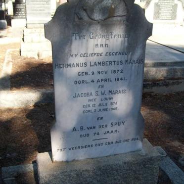 MARAIS Hermanus Lambertus 1872-1941 &amp; Jacoba S.W. LOUW 1874-1946 :: VAN DER SPUY A.B. 