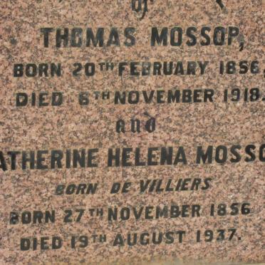 MOSSOP Thomas 1856-1918 &amp; Catherine Helena DE VILLIERS 1856-1937