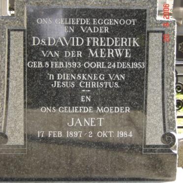MERWE David Frederik, van der 1893-1953 &amp; Janet 1897-1984