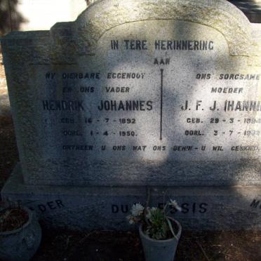PLESSIS Hendrik Johannes, du 1892-1950 &amp; J.F.J. 1894-1982