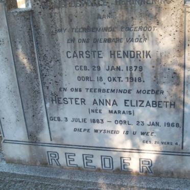 REEDER Carste Hendrik 1879-1918 &amp; Hester Anna Elizabeth MARAIS 1883-1968