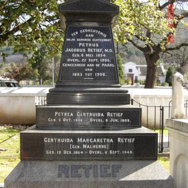 RETIEF Petrus Jacobus 1854-1906 &amp; Gertruida Margaretha MALHERBE 1864-1945 :: RETIEF Petrea Gertruida 1906-1909