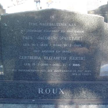 ROUX Paul Jacobus 1896-1949 &amp; Gertruida Elizabeth 1896-1985