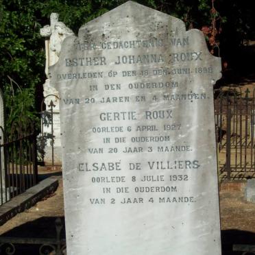 ROUX Ester Johanna -1898 :: ROUX Gertie -1927 :: DE VILLIERS Elsabé -1932