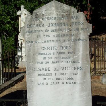 ROUX Ester Johanna -1898 :: ROUX Gertie -1927 :: DE VILLIERS Elsabé -1932
