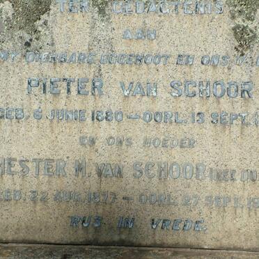SCHOOR Pieter, van 1880-1931 &amp; Hester M. DU TOIT 1877-1944