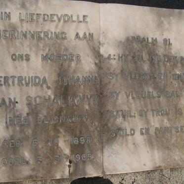 SCHALKWYK Gertruida Johanna, van nee BLIGNAUT 1898-1905