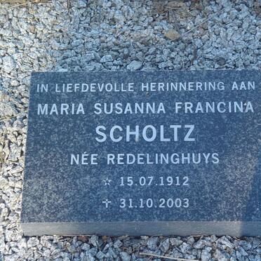 SCHOLTZ Maria Susanna Francina nee REDELINGHUYS 1912-2003