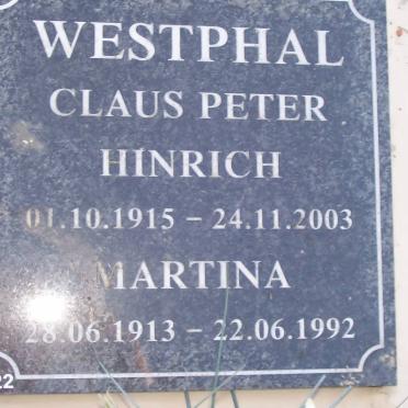WESTPHAL Claus Peter Hinrich 1915-2003 &amp; Martina 1913-1992