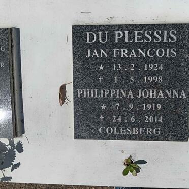 PLESSIS Philippina Johanna, du 1919-2014 &amp; Jan Francois 1924-1998