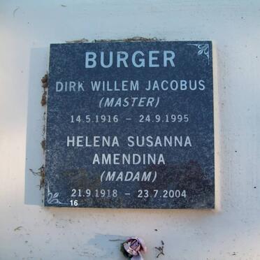BURGER Dirk Willem Jacobus 1916-1995 &amp; Helena Susanna Amendina 1918-2004