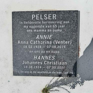 PELSER Johannes Christiaan 1924-2020 &amp; Anna Catharina VENTER 1928-2015