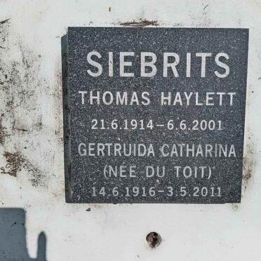 SIEBRITS Thomas Haylett 1914-2001 &amp; Gertruida Catharina DU TOIT 1916-2011