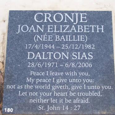 CRONJE Dalton Sias 1971-2006 :: CRONJE Joan Elizabeth nee BAILLIE 194-1982