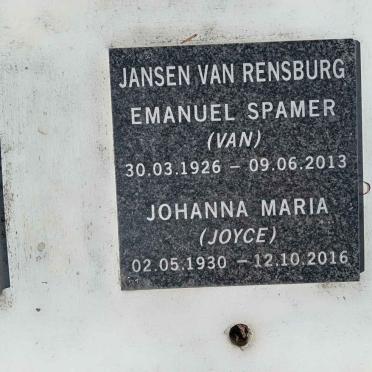 RENSBURG Emanuel Spamer, Jansen van 1926-2013 &amp; Johanna Maria 1930-2016