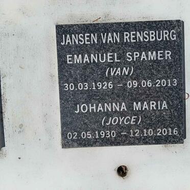RENSBURG Emanuel Spamer, Jansen van 1926-2013 &amp; Johanna Maria 1930-2016