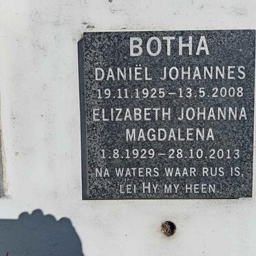 BOTHA Daniel Johannes 1925-2008 &amp; Elizabeth Johanna Magdalena 1929-2013