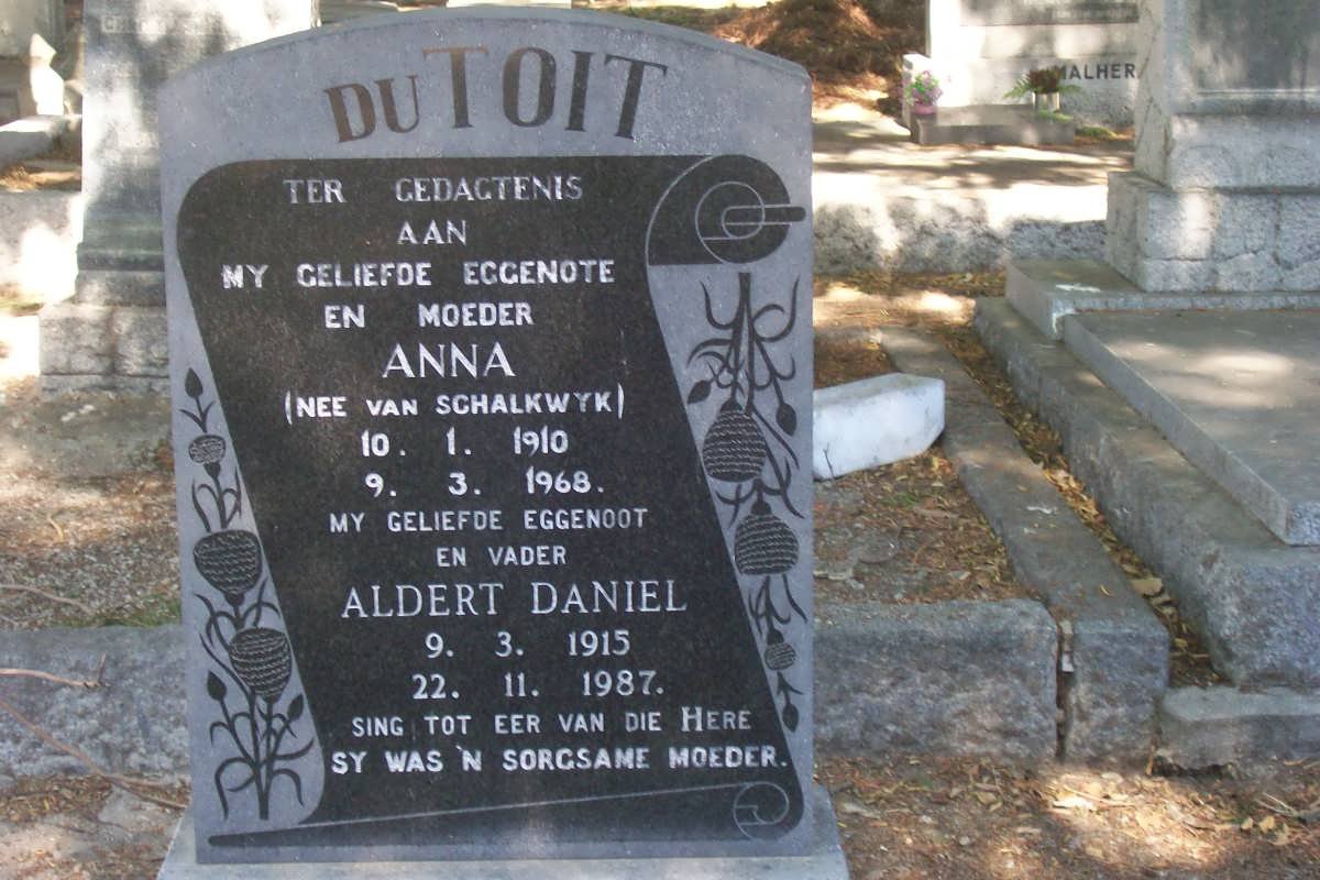 TOIT Aldert Daniel, du 1915-1987 &amp; Anna VAN SCHALKWYK 1910-1968