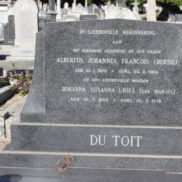 TOIT Albertus Johannes Francois, du 1878-1964 &amp; Johanna Susanna MARIAS 1885-1978