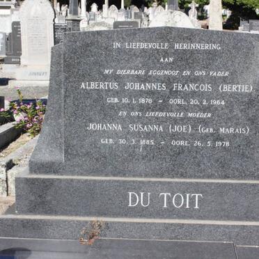 TOIT Albertus Johannes Francois, du 1878-1964 &amp; Johanna Susanna MARIAS 1885-1978