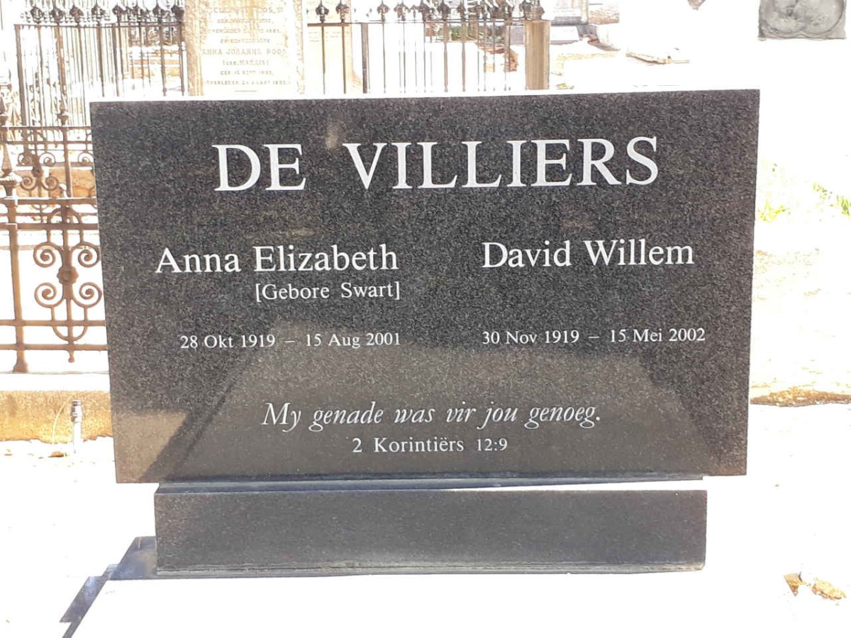 VILLIERS David Willem, de 1919-2002 &amp; Anna Elizabeth SWART 1919-2001