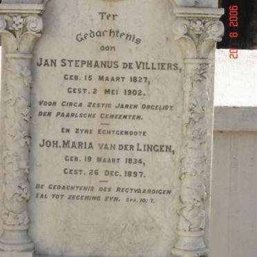 VILLIERS Jan Stephanus, de 1827-1902 &amp; Johanna Maria VAN DER LINGEN 1834-1897
