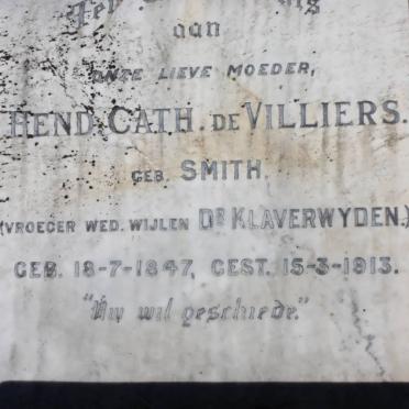 VILLIERS Hend. Cath., de formerly DE KLAVERWYDEN, nee SMITH 1847-1913