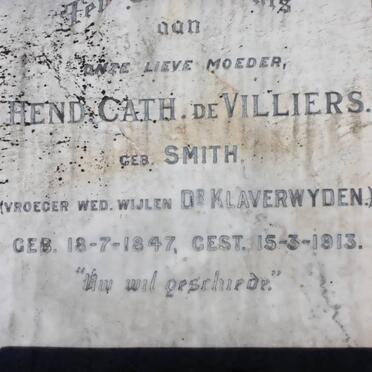 VILLIERS Hend. Cath., de formerly DE KLAVERWYDEN, nee SMITH 1847-1913